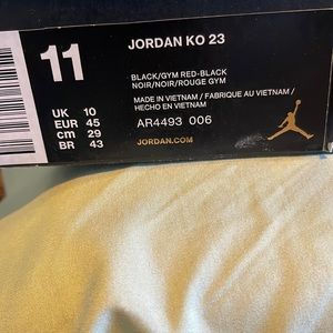 Jordan KO 23 Nike  mens basketball shoes, size 11, black and red with a box